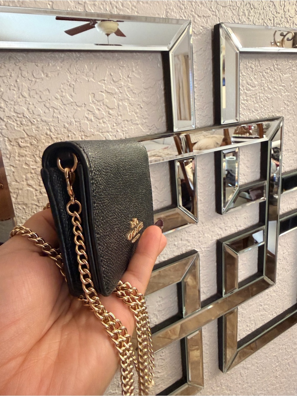 Coach Black Saffiano Leather Mini Crossbody with Gold Chain - Picture 2 of 3